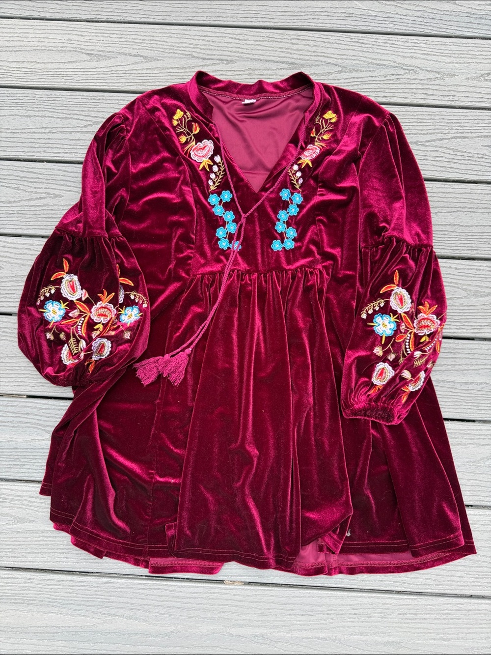 Girls Velvet Embroidered Burgundy Dress